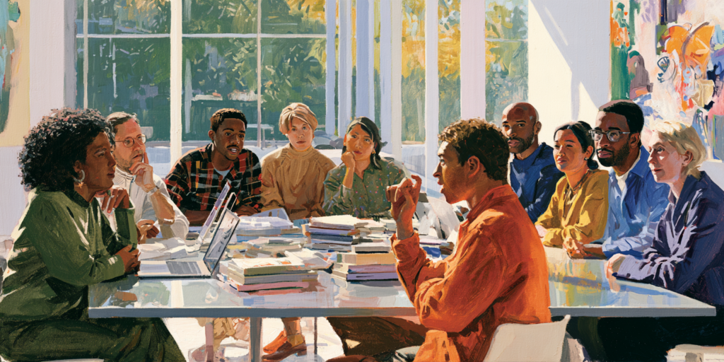 A young scholar challenges conventional assumptions during a lively university discussion, inviting reflection on secularism and faith and the importance of questioning accepted beliefs.