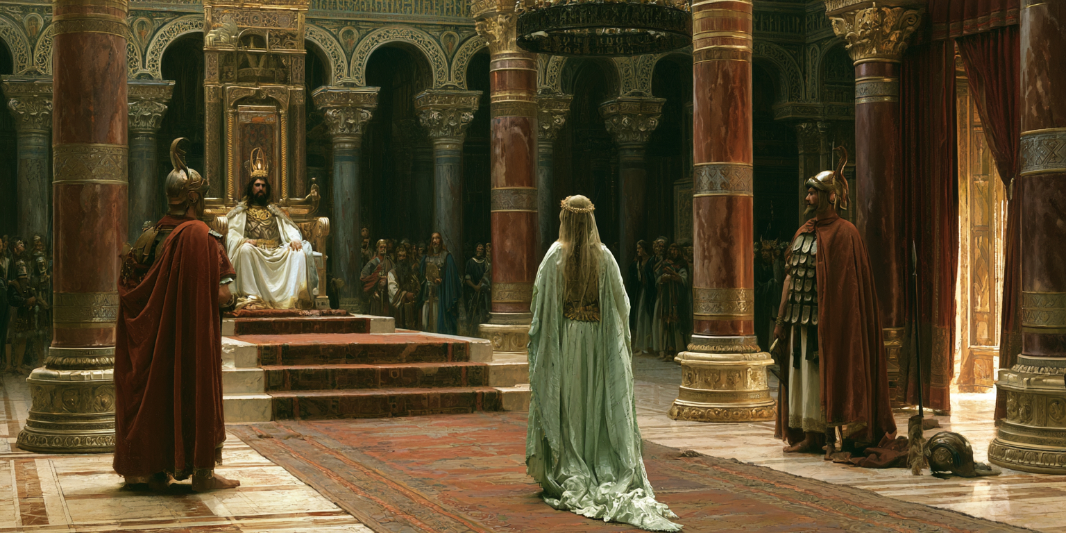 David and Bathsheba depicted through the unequal power of a king summoning a soldier’s vulnerable wife.