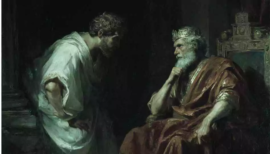 An image of Prophet Nathan confronting King David
