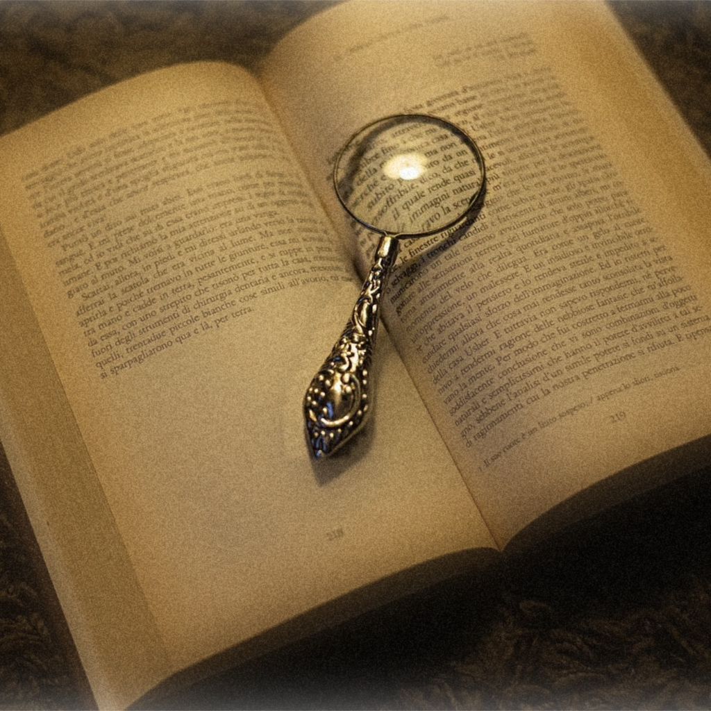 Magnifying glass over a book representing revisiting our assumption for presentism in history | Public Square Magazine