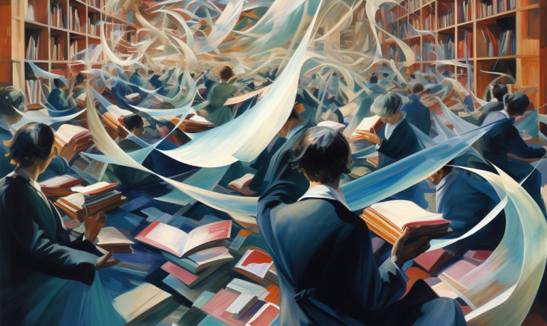 Abstract Illustration of People in a Library | A Plea to Librarians | Is Library Neutrality Possible | Why Libraries are Not Neutral | Are Libraries Neutral | Public Square Magazine