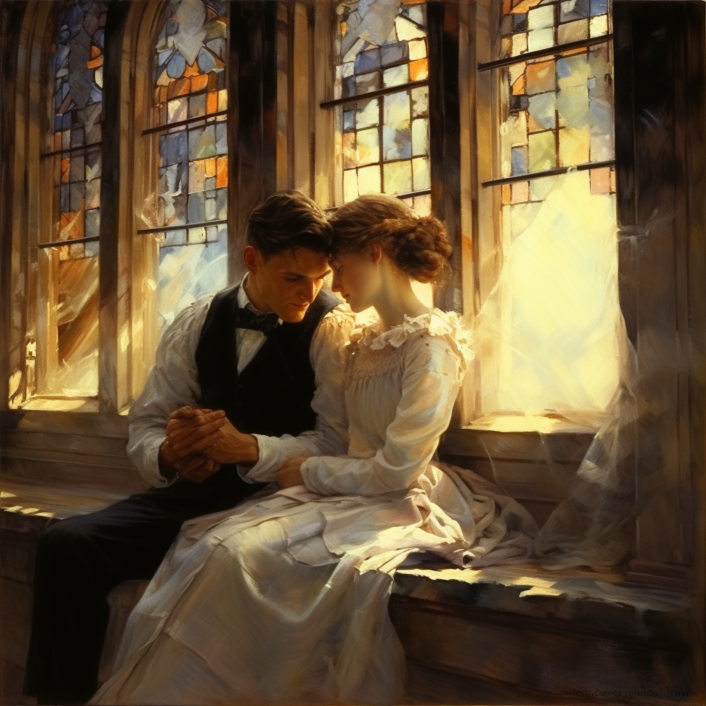 Latter-day Saint sexual orientation conversation inside an LDS chapel, depicted in a naturalistic style.