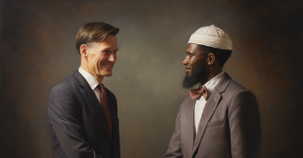 Two Men From Different Backgrounds Shaking Hands | Bridges Between Minority Faiths | Public Square Magazine | Similarities of Latter Day Saints & Ahmadi Muslim Beliefs