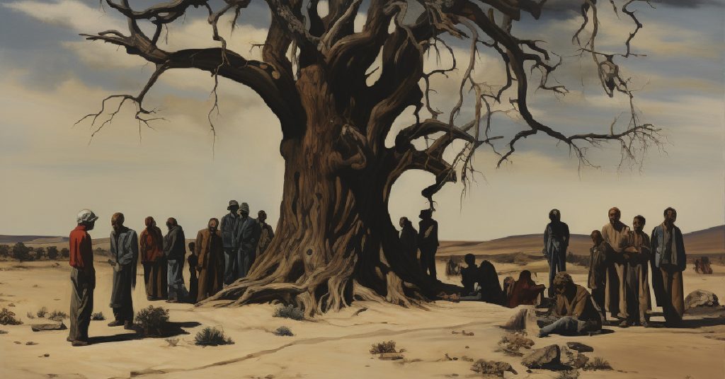 A resilient but barren olive tree stands as a symbol amidst the human side of the Middle East crisis, offering hope for peace to bloom