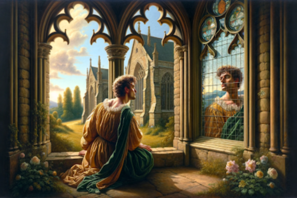 How Narcissism is Fueling a Modern Gnostic Movement Narcissus admires himself in a church window, representing spirituality and narcissism in contemporary society