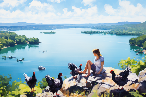 A contemplative scene that symbolizes the deep bond and trust between a farmer and his chicken.