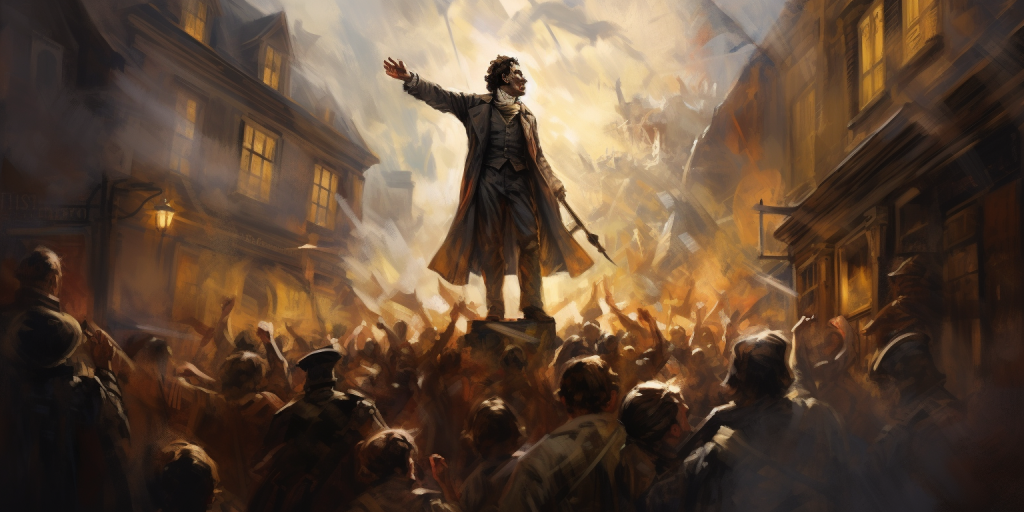 A figure amidst a bustling city crowd, illustrating revolution amid the rush of social change.