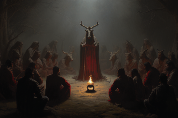 Group Surrounding Horned Animal in Red Cloak | Follow the Prophet Out of Your Cult | What is a Political Cult | Political Cults Examples | Public Square Magazine