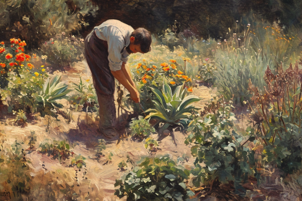 A gardener nurturing diverse plants, symbolizing the careful balance of personal revelation.