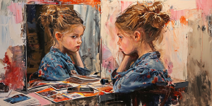 Watercolor of Child Looking at Her Reflection | Are Our Children Being Sexualized? The Evidence | Public Square Magazine | Sexualization of Children in Media | Sexualizing Children & Kids