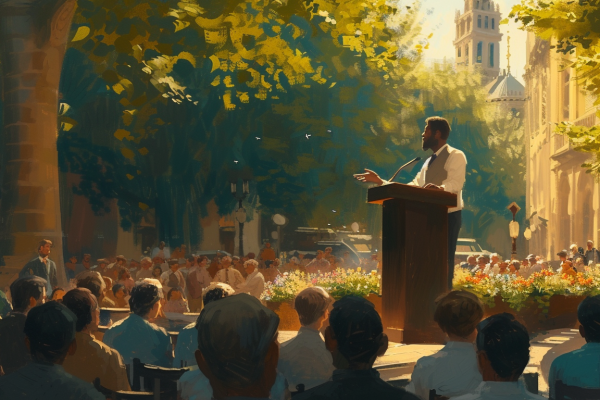 Love, Truth, and the Culture Wars An orator addresses a captivated audience, illustrating the power of dialogue in the Culture War.