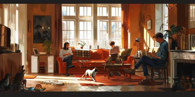 Family of Three in an Orange Living Room with Large Windows | Expressive Individualism and the Restored Gospel | Public Square Magazine | Expressive Individualism | Utilitarian