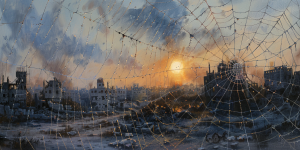 A spider-web represents the complications involved in the Israel-Gaza conflict