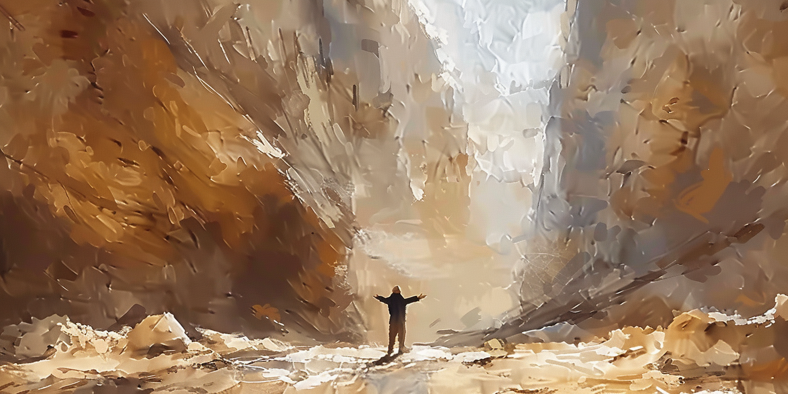 Painting of Man Arms Out in Canyon | Empathy vs Understanding | Public Square Magazine | Understanding vs Empathy | Misguided | Empathy is About Finding Echoes Meaning