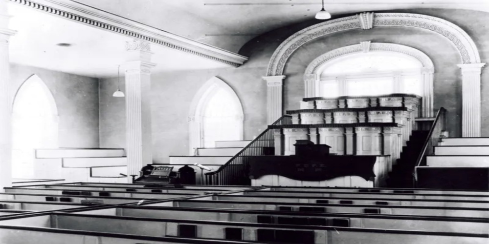 Black & White Kirtland Temple Interior | Inside the $200 Million Temple Transfer | Public Square Magazine | Kirtland Temple Sold | Why Did Community of Christ Sell Kirtland Temple