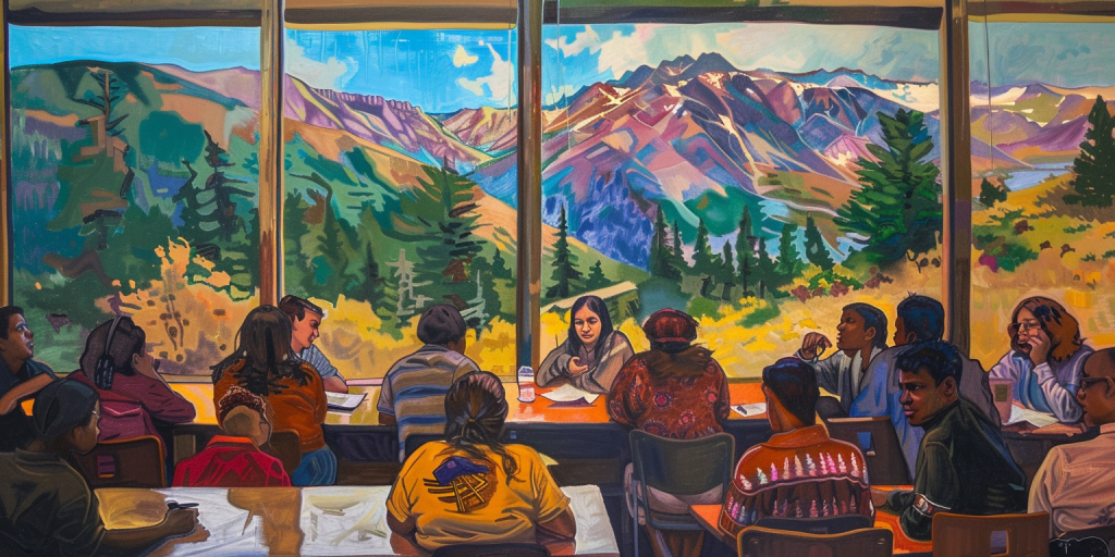 Diverse classroom discussion with Utah's nature in view, highlighting the state's pioneering efforts in relationship education.