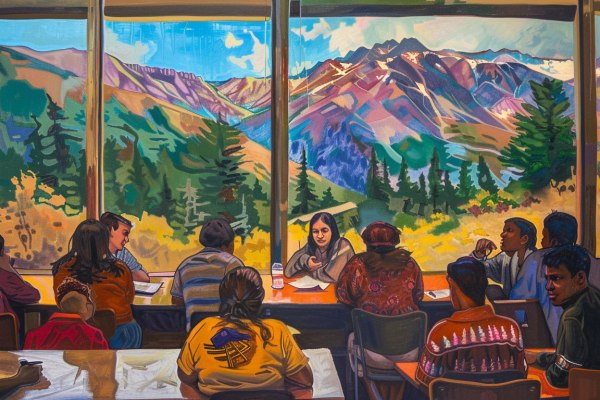 Diverse classroom discussion with Utah's nature in view, highlighting the state's pioneering efforts in relationship education.