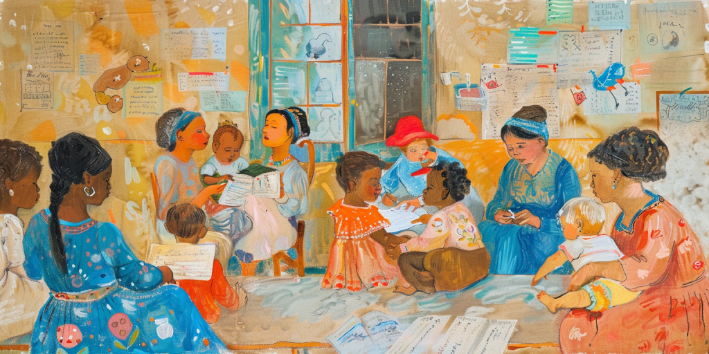 Mothers with babies engage in learning at a center for relationship education, embodying hope and growth.