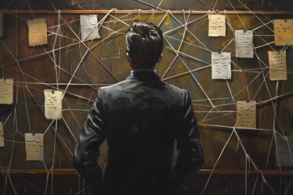 Man Looking at Paper & Yarn Linked on Chalkboard | Numerology or Nonsense? | Public Square Magazine | Jewish Mysticism & Numerology | Why Numerology is Nonsense