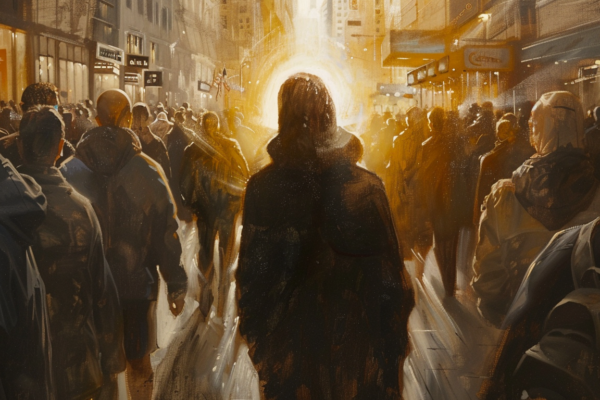 Man Walking Through Crowd of People Towards Light | The Garment of the Holy Priesthood: Its Principle, Purpose, & Power | Public Square Magazine | Mormon Underwear Garment