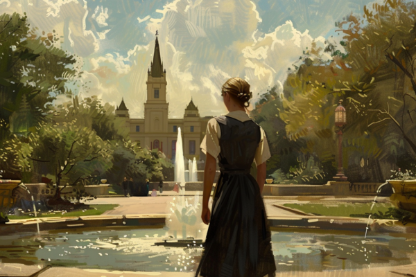 Private Lives, Public Faith: LGBT+ Latter-day Saints A young woman entering a temple of The Church of Jesus Christ, representing faith and same-sex attraction