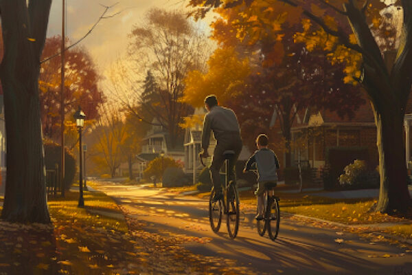 Father & Son Riding Bikes in Neighborhood | In Defense of the Ideal Father | Public Square Magazine | The Ideal Father Figure | An Ideal Dad | Being The Perfect Father