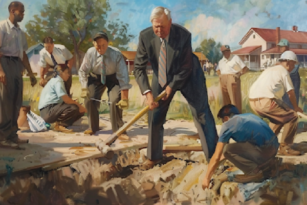 A Mormon Church leader actively participating in community service, showcasing the nature of priesthood power