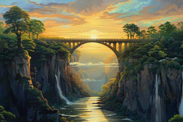 A Letter to Latter-day Saint Science Students A majestic bridge spanning a vast chasm, symbolizing the connection between science and religion.