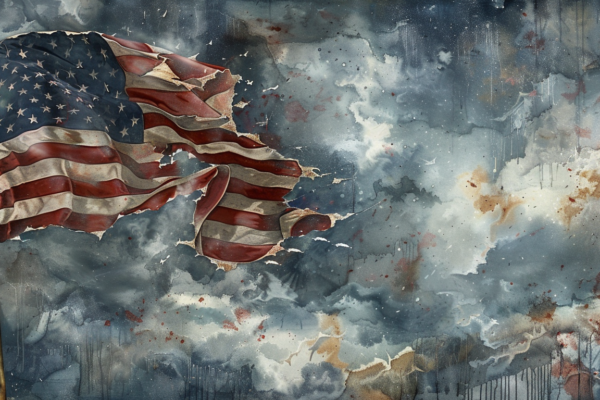 A torn American flag symbolizing the impact on national unity after the trump assassination attempt.