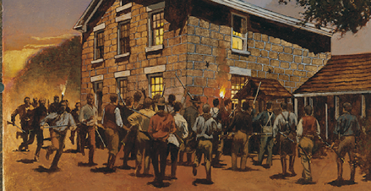 An image of the mob attacking Joseph Smith at Carthage Jail.