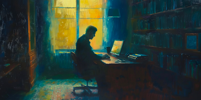 Painting of Man Typing on a Computer in an Office | The True Origins of the CES Letter | Public Square Magazine | What is the CES Letter? | Info on the Deceptive CES Letters