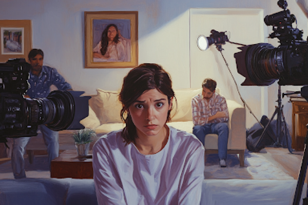 A Woman Looking Scared With Cameras In a Home | Public Square Magazine | Secret Lives of Mormon Wives by Hulu