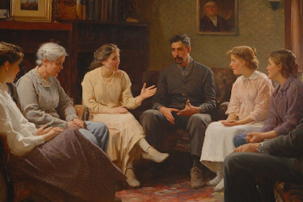 Family dynamics are portrayed in a diverse family gathering of mixed emotions.