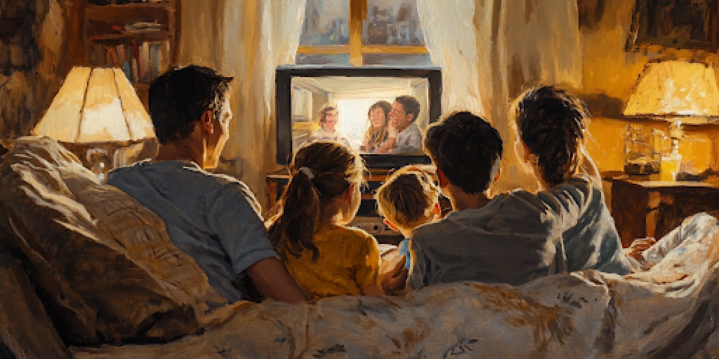 A family watches a captivating movie together, representing family-friendly movies.