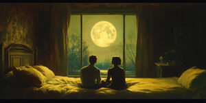 A couple's quiet, honest connection in moonlight evokes the healing potential of intimacy. 