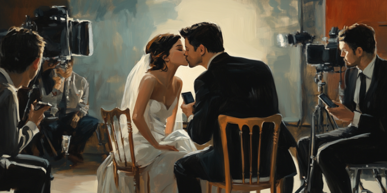 A staged romance on a movie set highlights the artificial love portrayed in the best romance movies today.