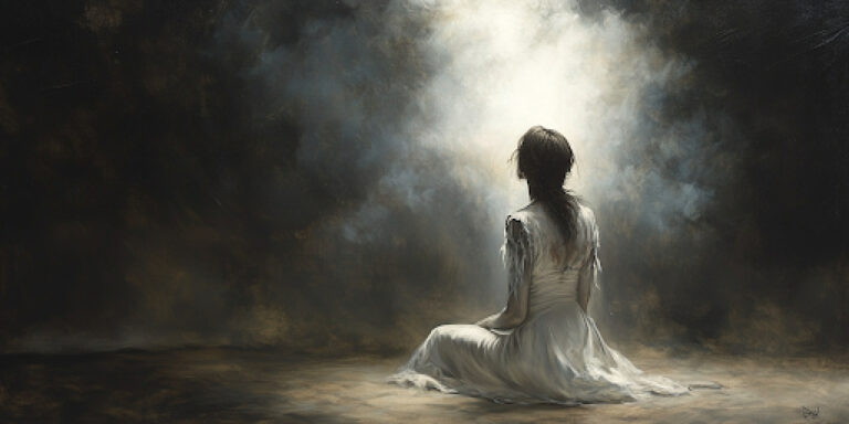 Woman in a Dress Looking at Light in a Dark Sky | Missionary Stories Similar to the Heretic Movie