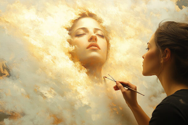 An unfinished painting of Heavenly Mother, symbolizing the tension between revealed truth and human speculation.