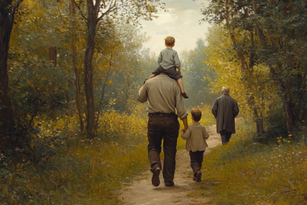 The Faith of Our Fathers: More Than Tradition A father carries his son while walking with his own father, showing faith and fatherhood through generational presence and example.