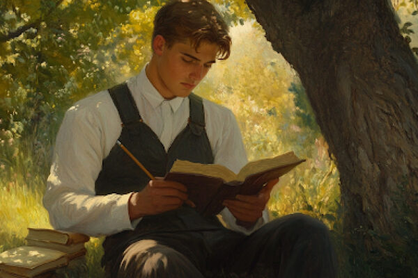 Navigating Your Faith Journey: Use Your Head A young man studies scripture under a tree, his thoughtful expression reflecting the mental wrestling of faith and doubt