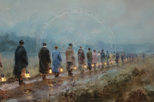 A procession lit by one fire shows how divine light unfolds across time without change in its source—an unchanging god.