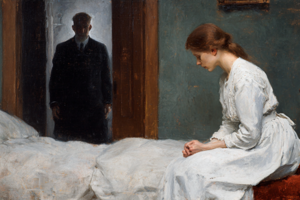 How Faith Transforms Relationships: A Journey of Personal and Relational Change A woman prays while her husband watches in silence, capturing the start of shared spiritual transformation.