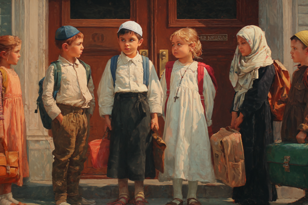 Religious Liberty at the Court in 2025 Children in diverse religious dress outside a public school capture the stakes of freedom of religion in education.