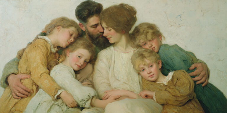 A family forms a circle representing the eternal unity of the family: a proclamation to the world.