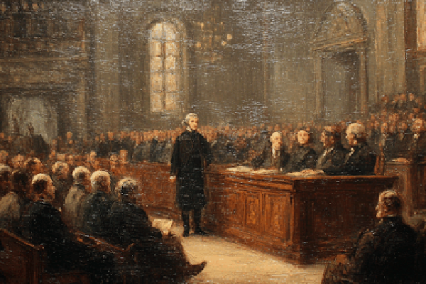 The First Thanksgiving Was for the Constitution Elias Boudinot stands to speak in the 1789 House, with sunlit desks and attentive lawmakers around him.