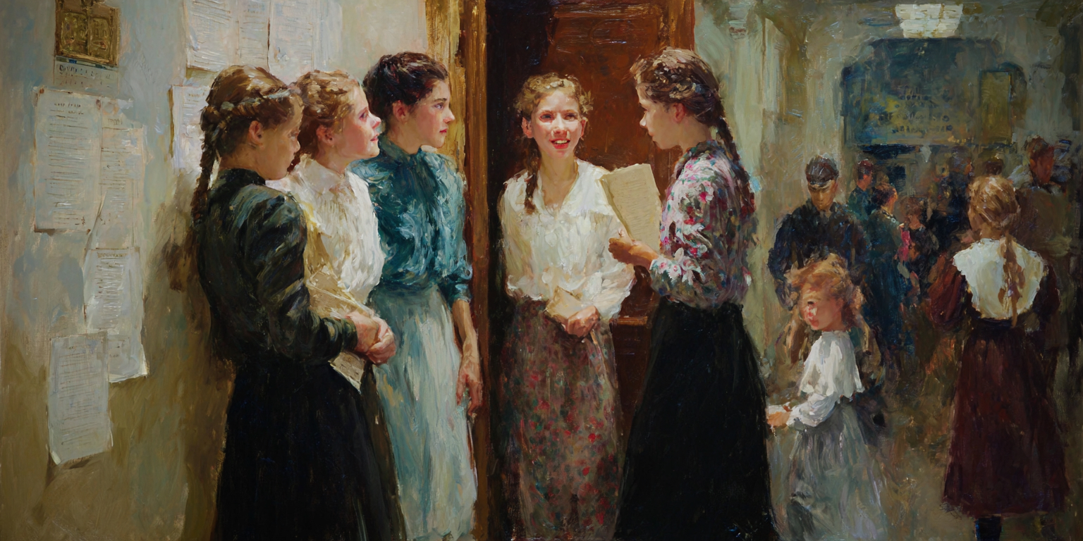Teen girls chat in a chapel hallway as one holds a mission call, reflecting rising anticipation around the LDS sister missionary age change.