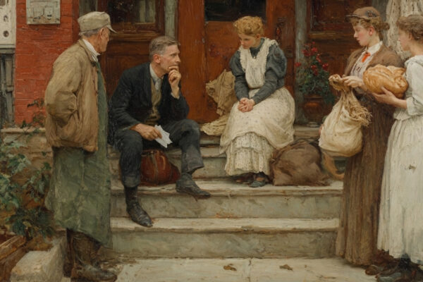 A strained conversation among neighbors softens into care, showing faith and politics shaped by mercy.