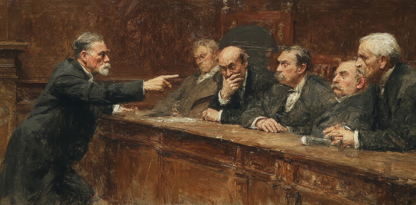 An elected official scolds a colleague in a government chamber, reflecting breakdowns in political leadership and dignity.