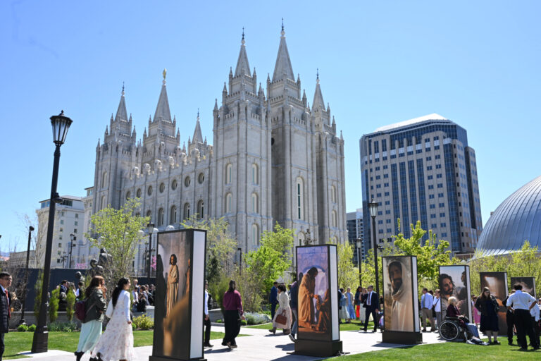 Visitors gather at Temple Square in Salt Lake City, Utah, for the April 2026 General Conference of the Church of Jesus Christ of Latter-day Saints.