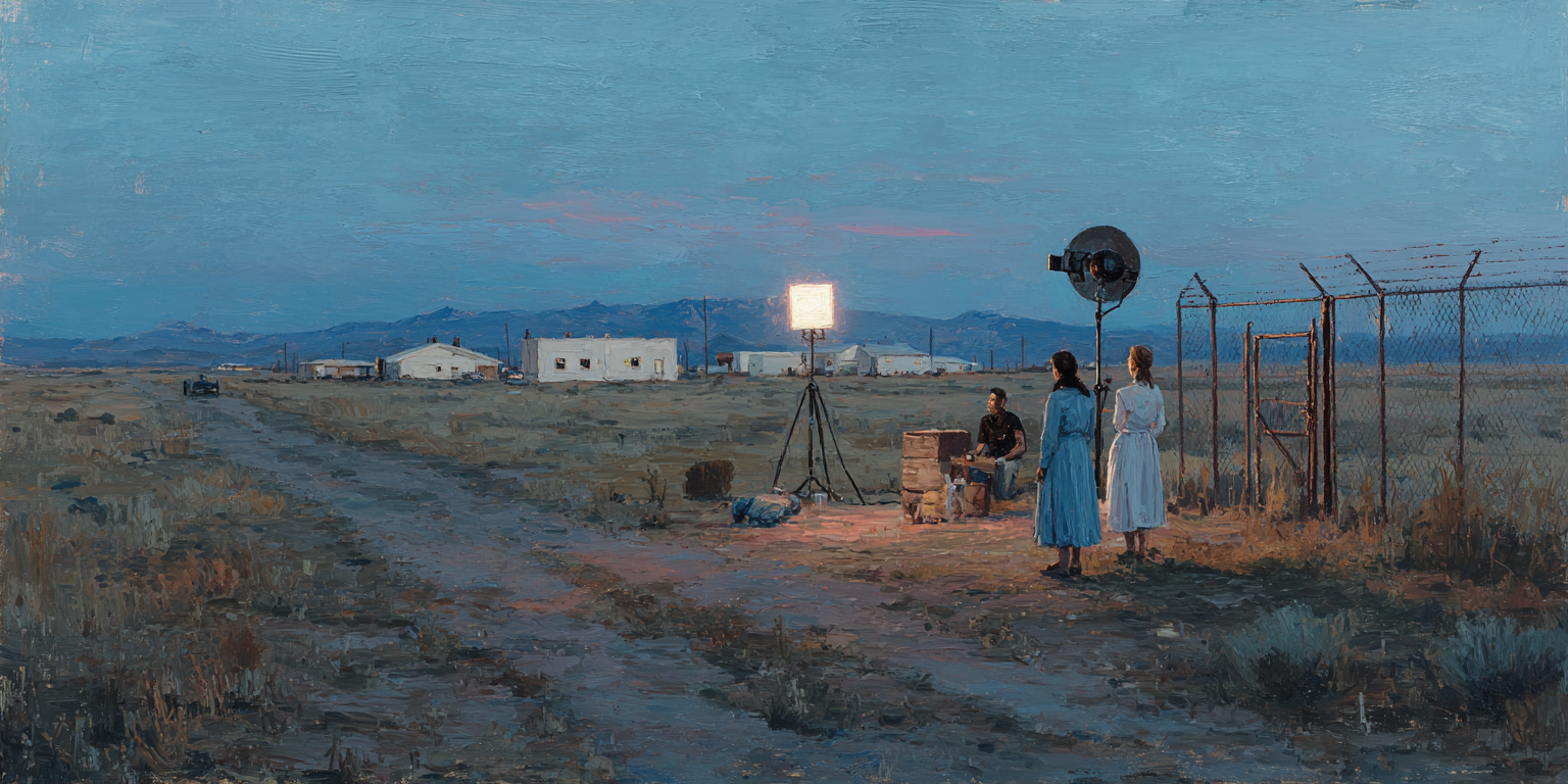 A documentary crew outside an isolated settlement evokes confusion around the FLDS church.
